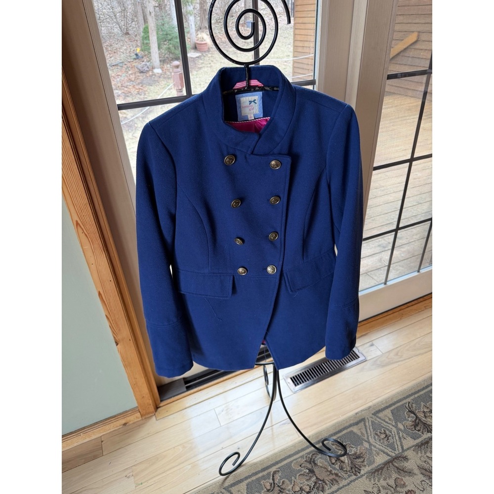 Tommy Girl Womens Royal Blue Double Breasted Peacoat Gold Buttons Wool Size L